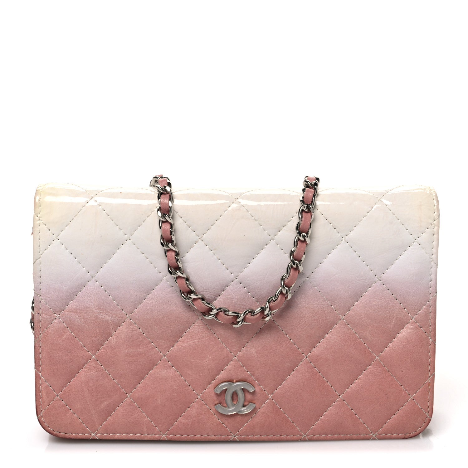Chanel Ombre Patent Calfskin Quilted Wallet on Chain WOC Pink White 1 of 12