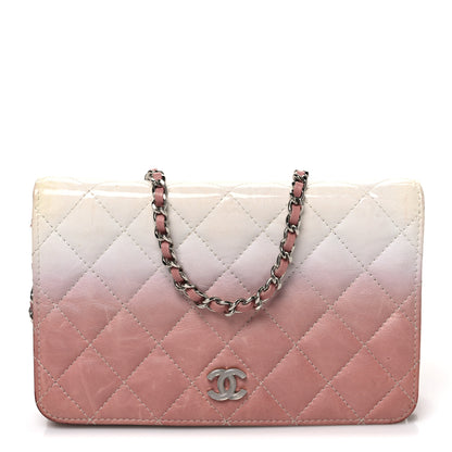 Chanel Ombre Patent Calfskin Quilted Wallet on Chain WOC Pink White 1 of 12
