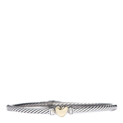 David Yurman Sterling Silver 18K Yellow Gold 3mm Cable Collectibles Heart Bracelet 1 of 4