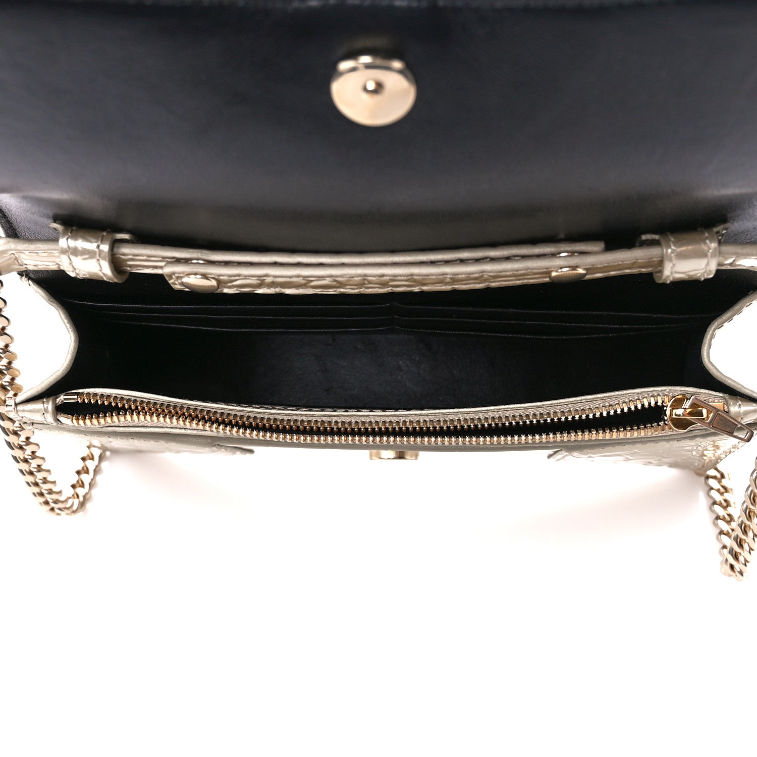 Balenciaga Shiny Calfskin Crocodile Embossed Hourglass Chain Bag Light Gold 5 of 9