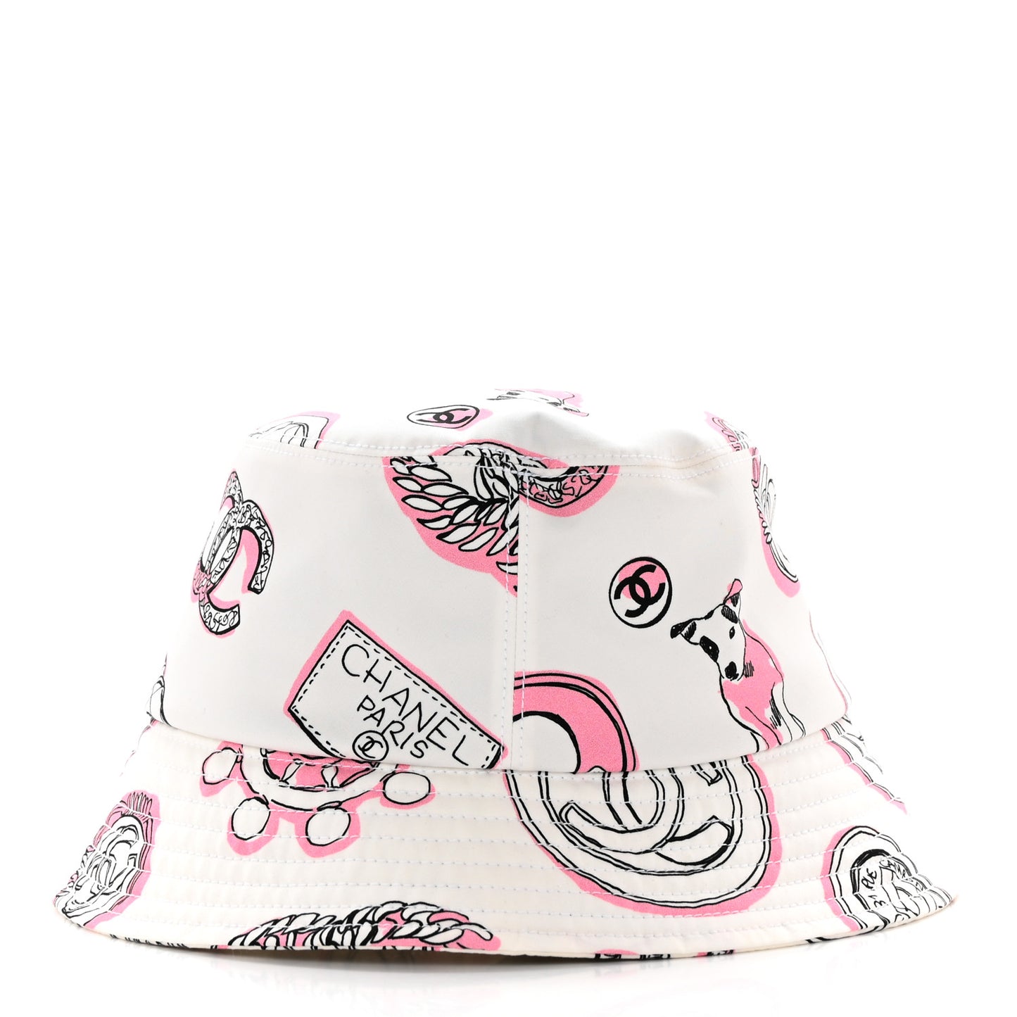 Cotton Heart Print Bucket Hat M White Rose