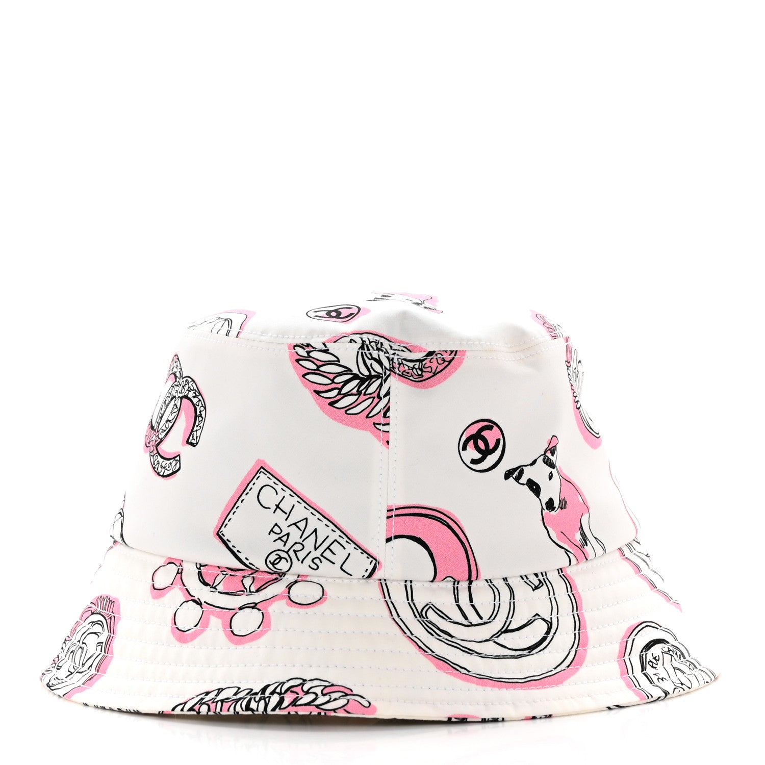 Chanel Cotton Heart Print Bucket Hat M White Rose 6 of 9