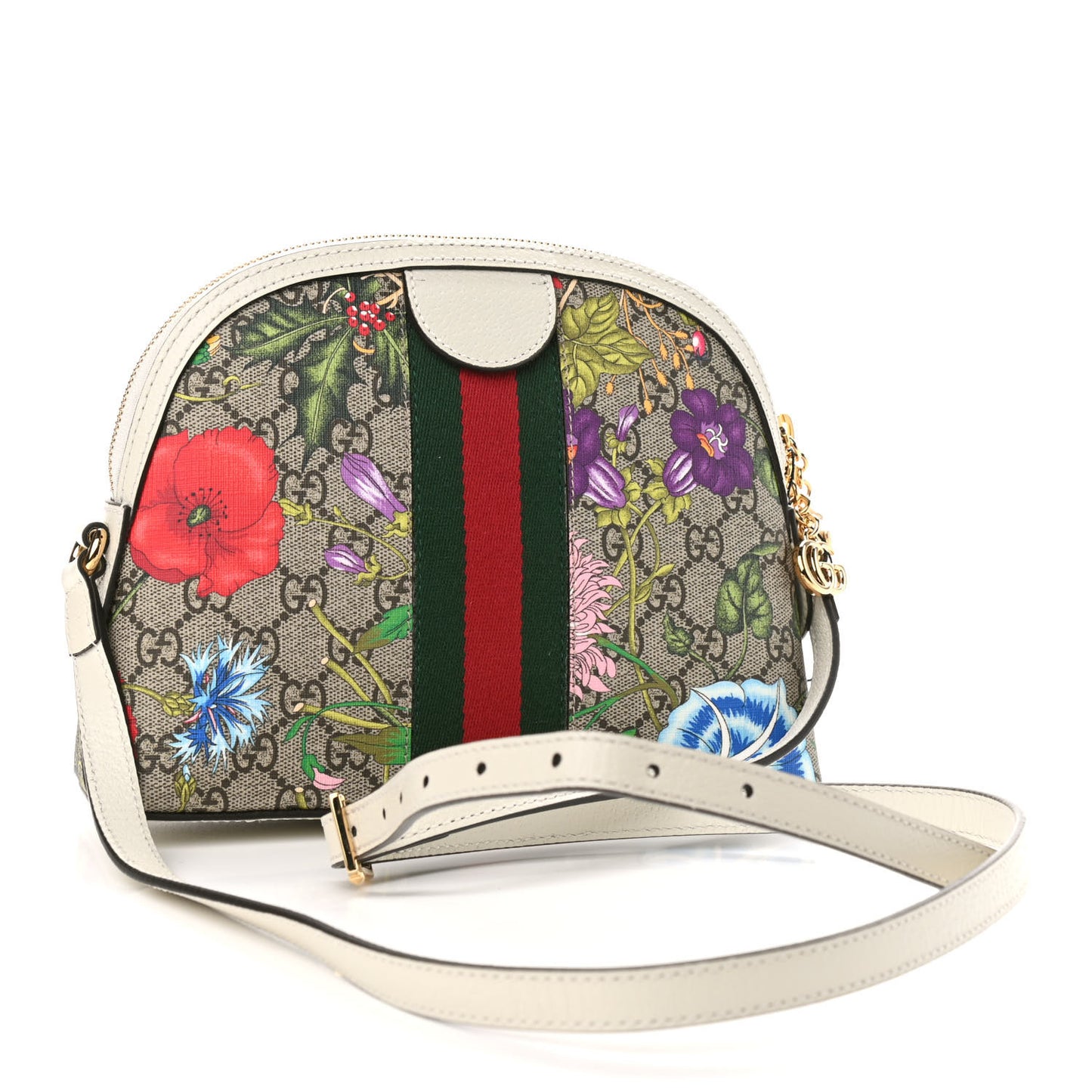 GG Supreme Monogram Flora Web GG Small Ophidia Dome Shoulder Bag White