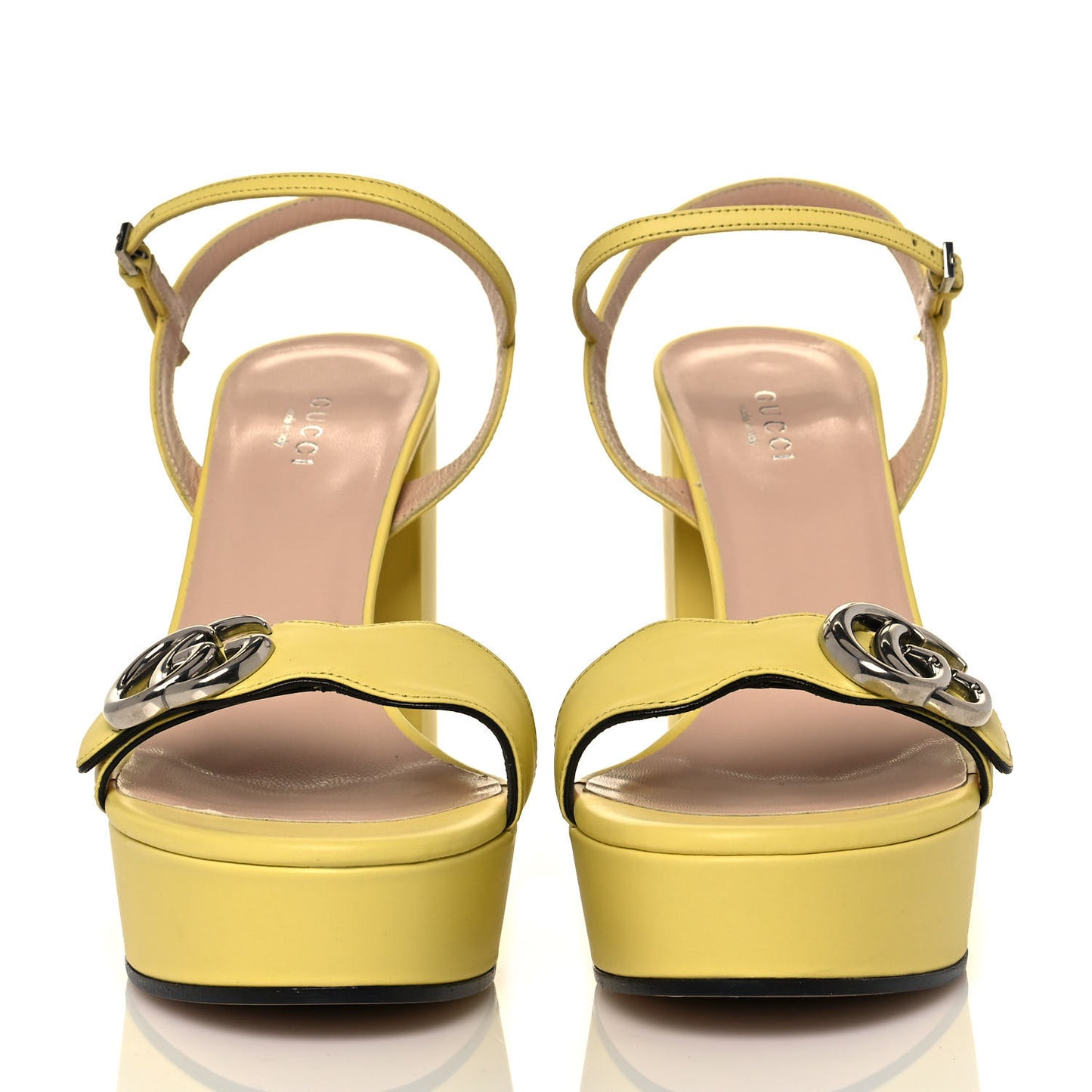 Calfskin GG Marmont Ankle Wrap 30/115mm Platform Sandals 39.5 Banana
