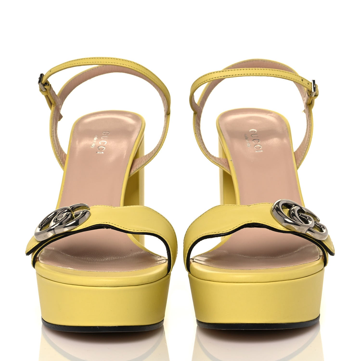 Gucci Calfskin GG Marmont Ankle Wrap 30/115mm Platform Sandals 39.5 Banana 2 of 8