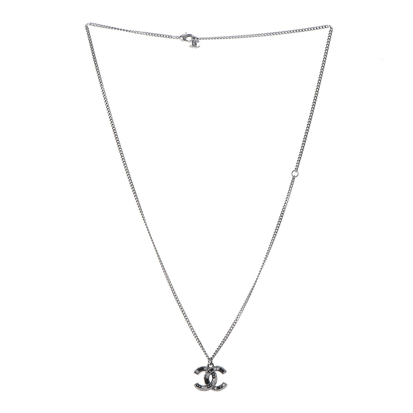 Baguette Crystal Large CC Necklace Silver Black