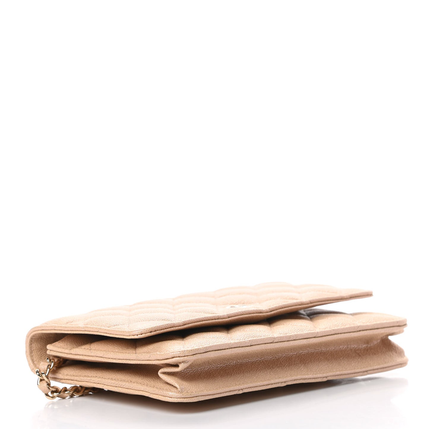 Iridescent Caviar Quilted Wallet On Chain WOC Beige