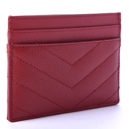 Saint Laurent Grain De Poudre Matelasse Chevron Monogram Credit Card Case New Red 3 of 8