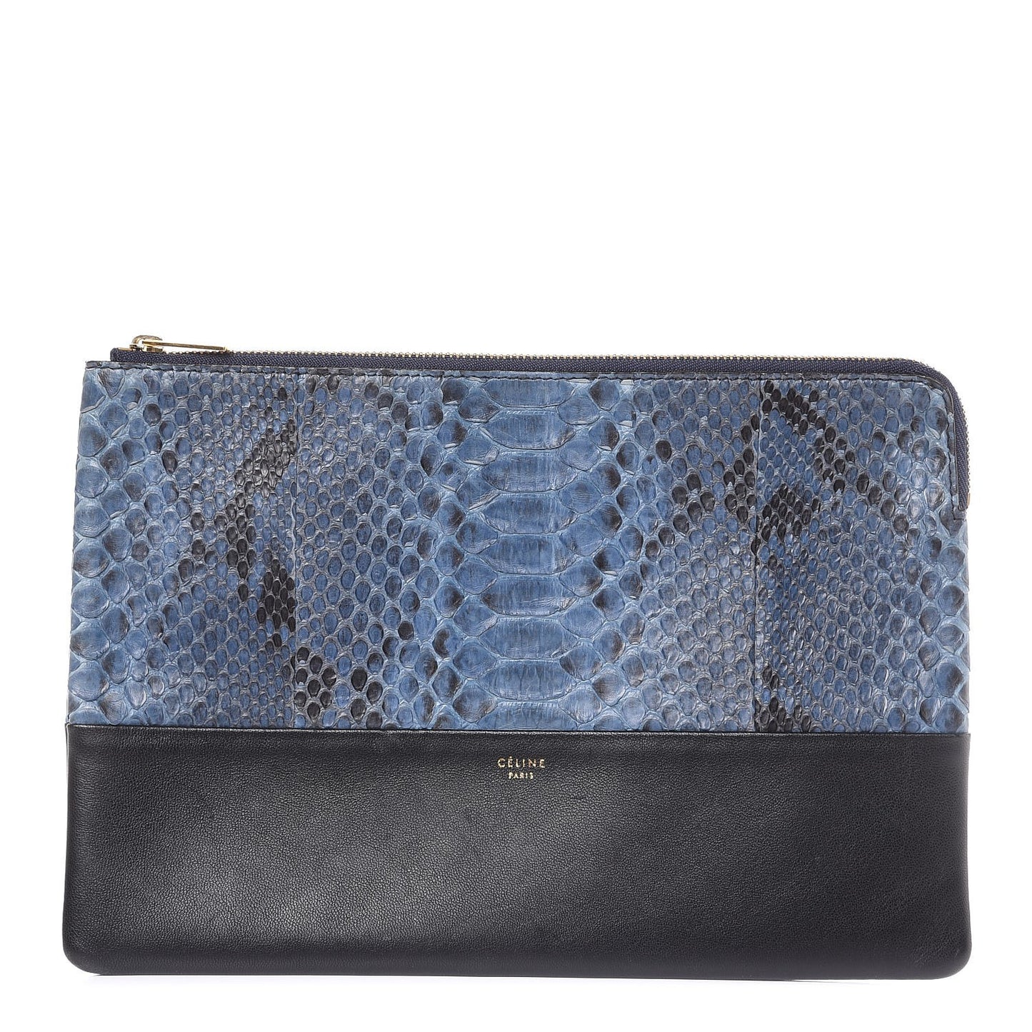 Python Lambskin Solo Clutch Pouch Slate Black