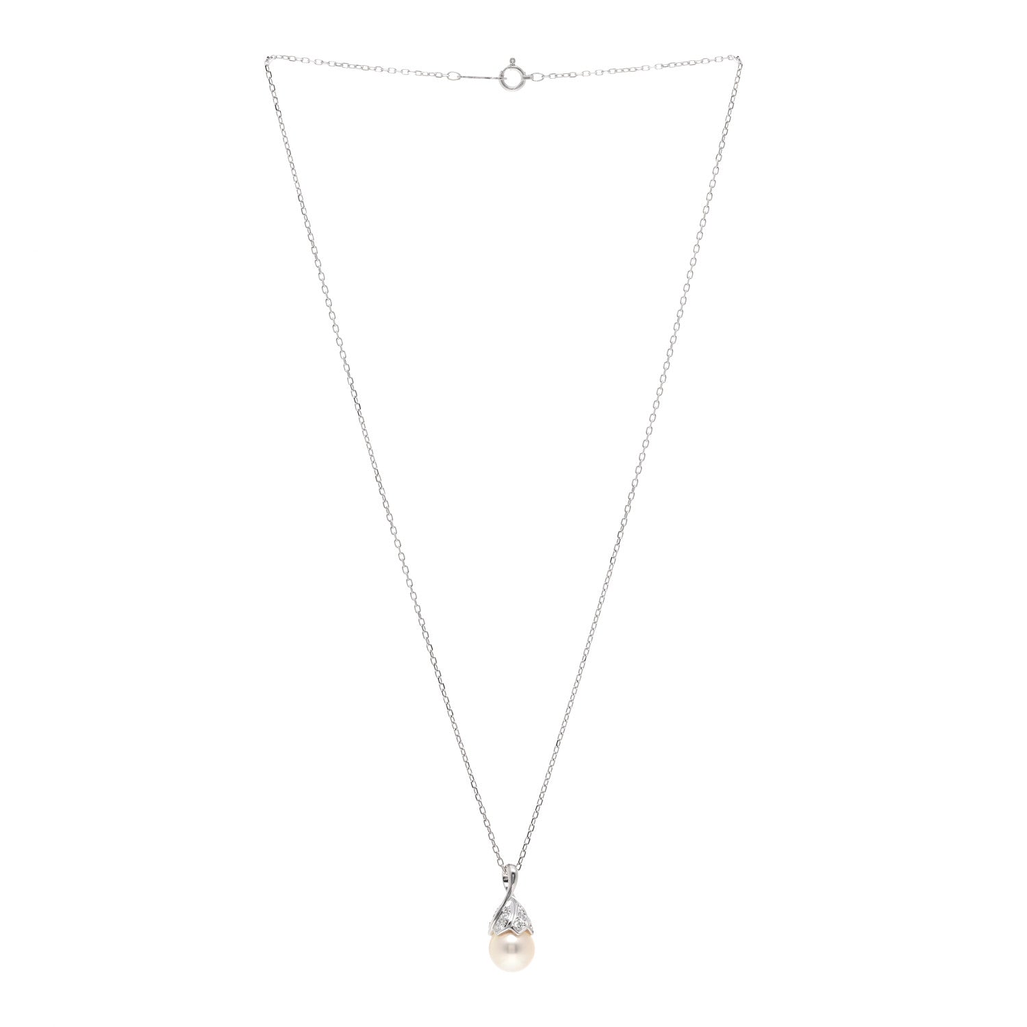 Mikimoto 18K White Gold Diamond Pearl 8.5mm Pendant Necklace 3 of 5