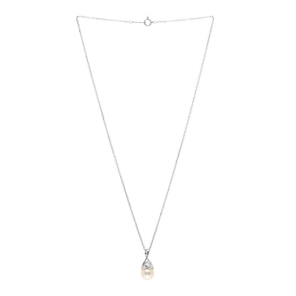 Mikimoto 18K White Gold Diamond Pearl 8.5mm Pendant Necklace 3 of 5