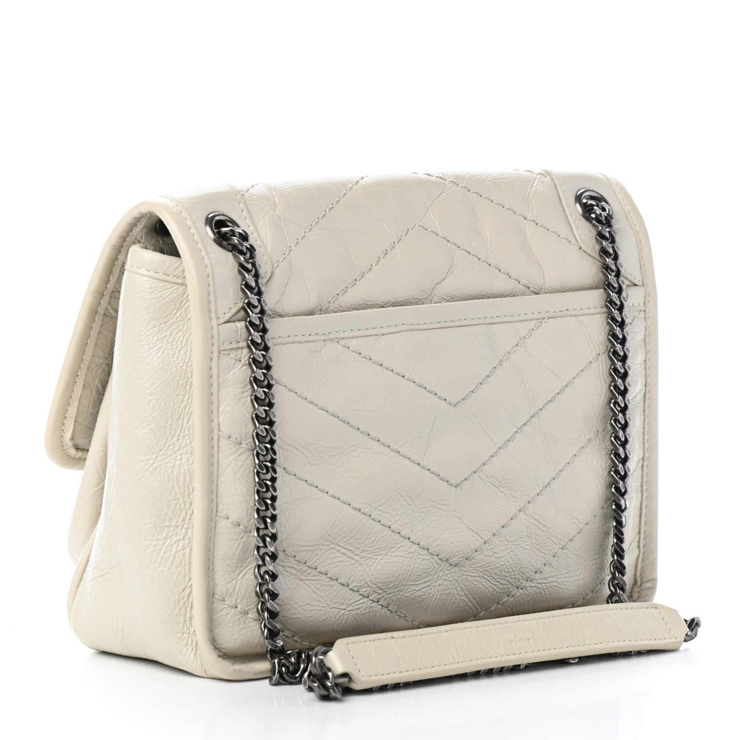 Crinkled Calfskin Matelasse Monogram Baby Niki Chain Satchel Crema Soft