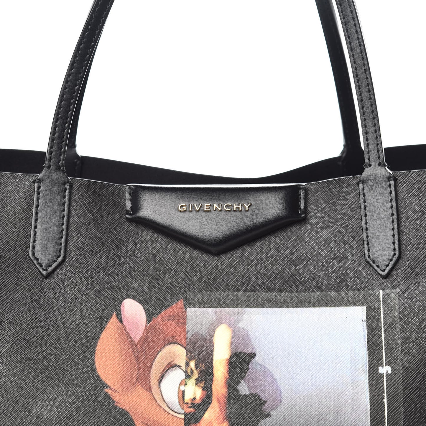 Textured Coated Canvas Bambi Print Large Antigona Tote Black