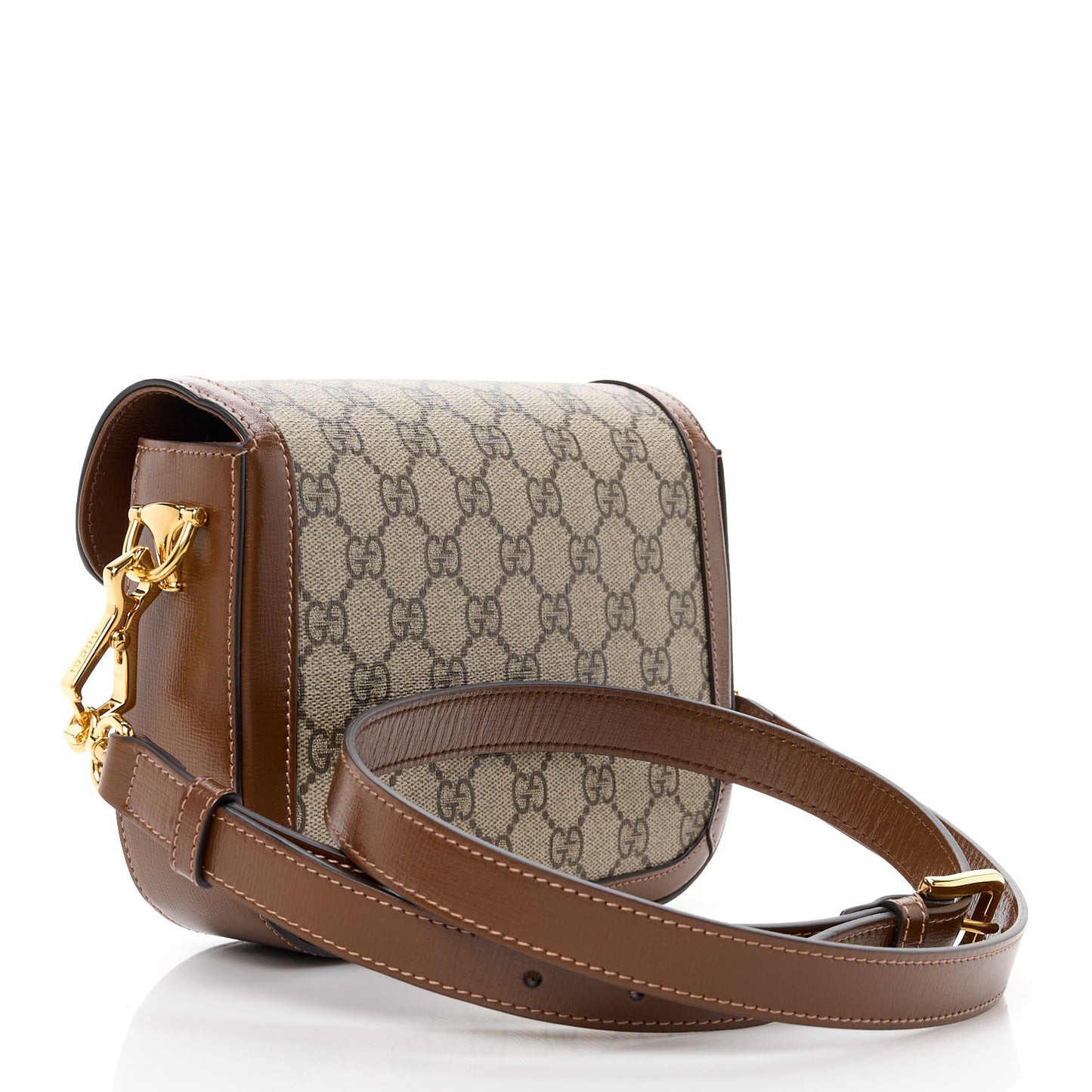 GG Supreme Monogram Web Mini Horsebit 1955 Shoulder Bag Beige Brown Sugar