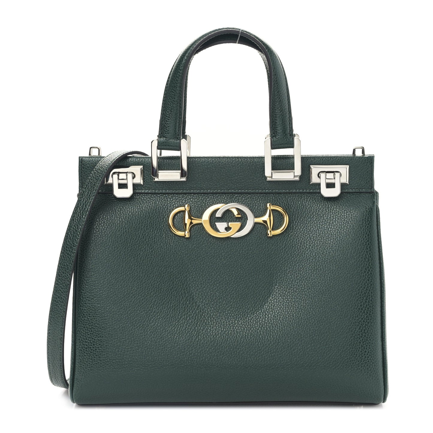 Grainy Calfskin Small Zumi Top Handle Bag Vintage Green