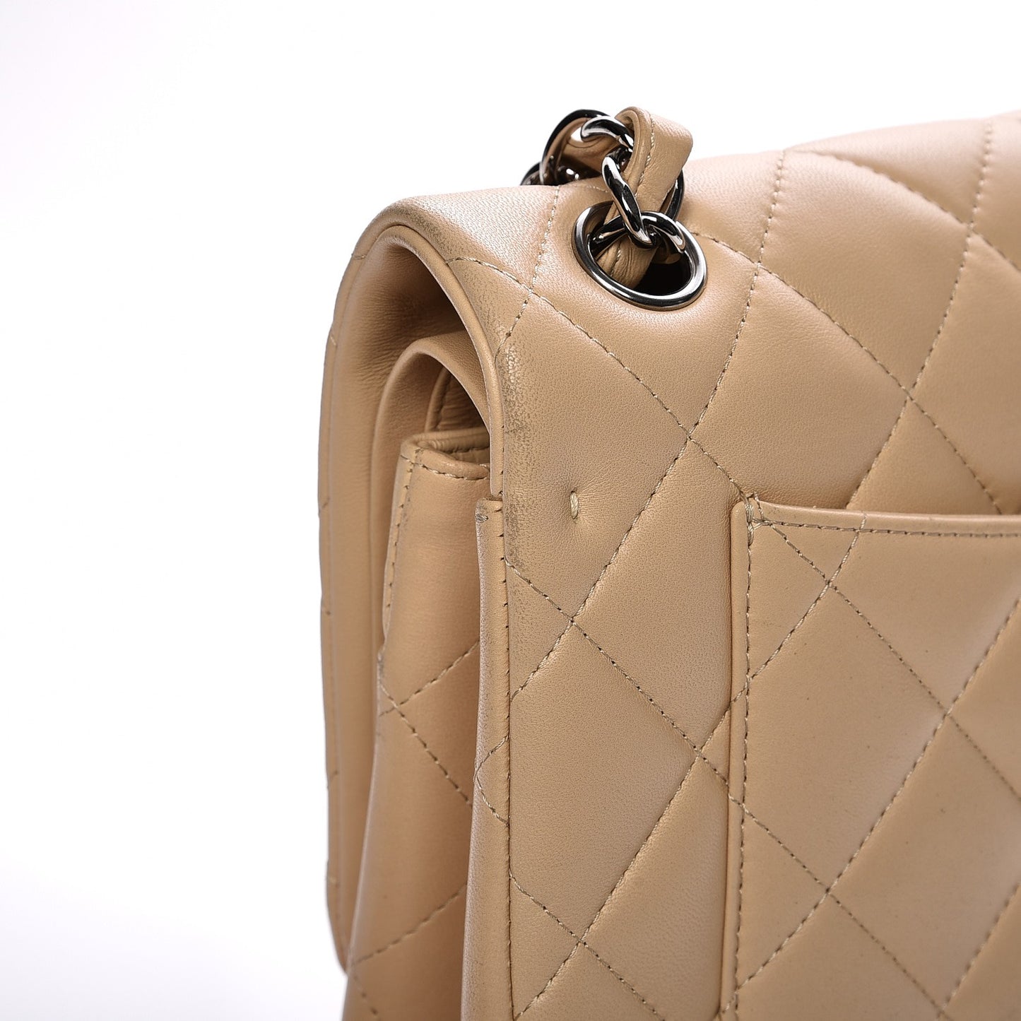Lambskin Quilted Jumbo Double Flap Beige