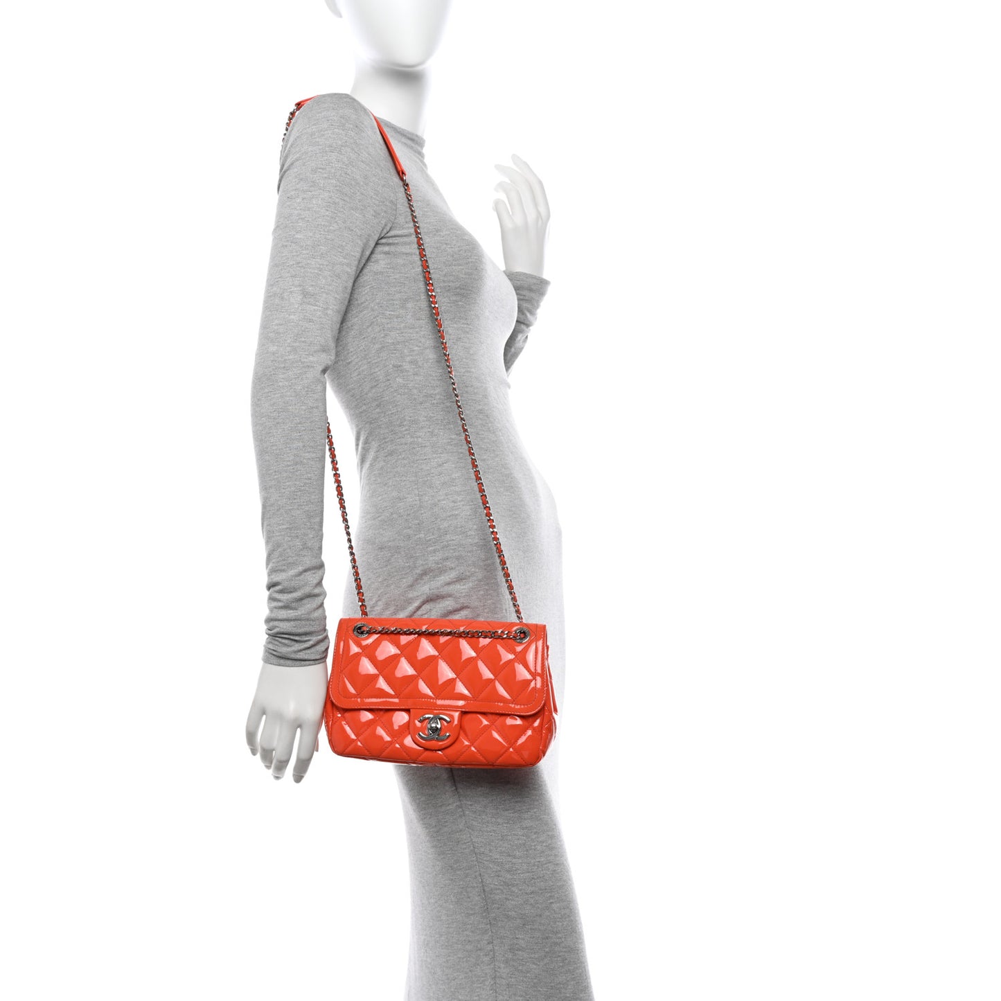 Patent Quilted Small Coco Shine Flap Orange