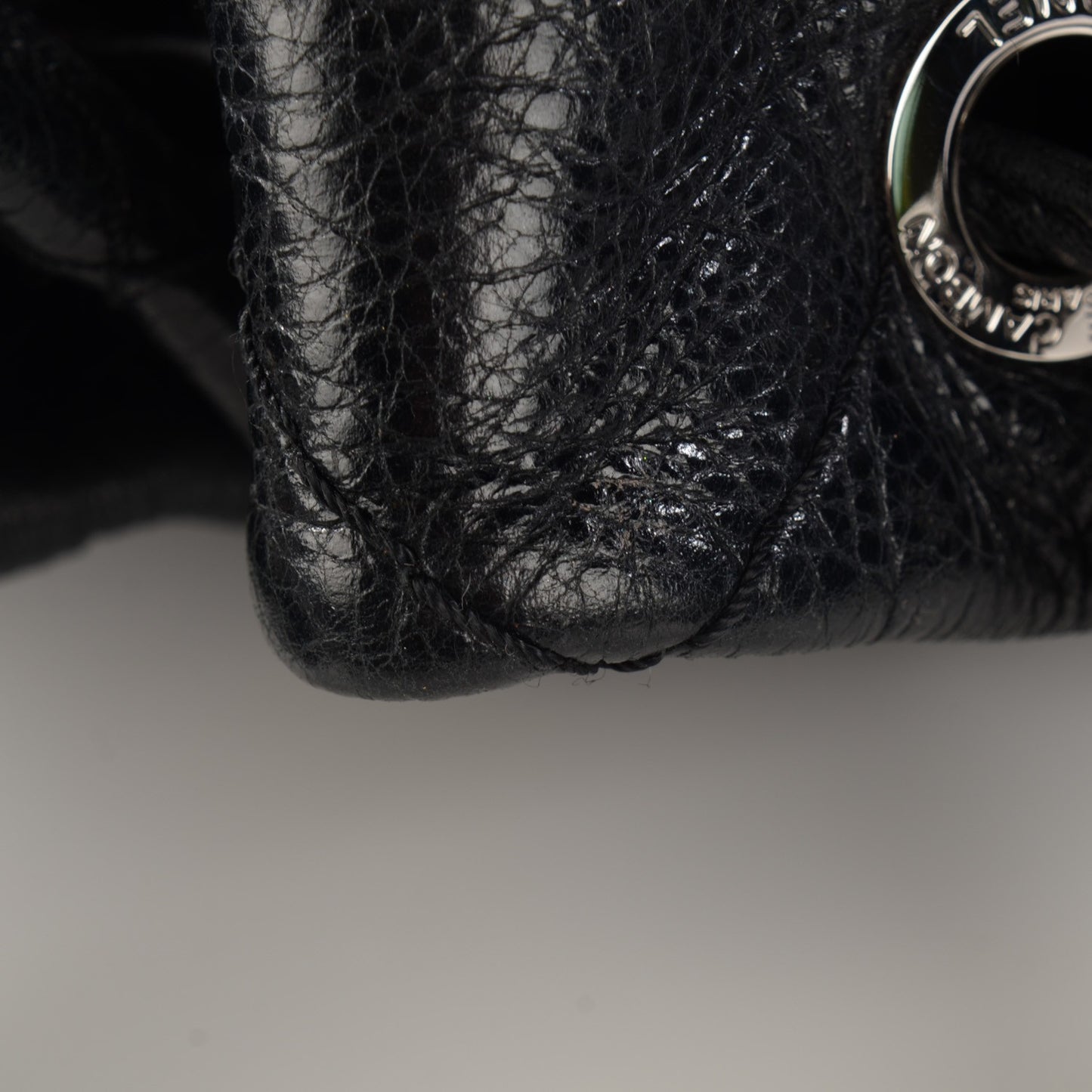 Glazed Calfskin On The Road Drawstring Tote Black