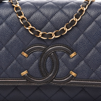 Chanel Caviar Quilted Medium CC Filigree Flap Navy Black 11 of 12