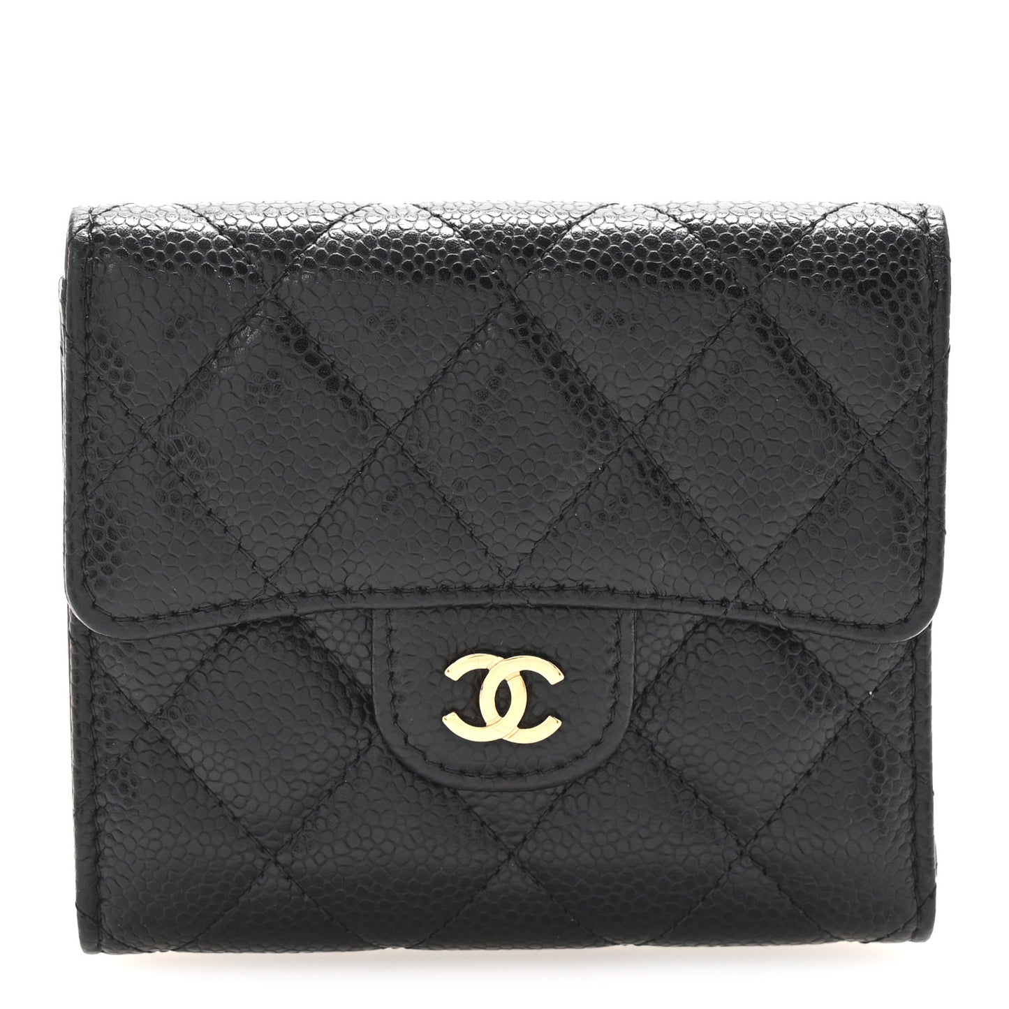 Caviar Quilted Compact Flap Wallet Black