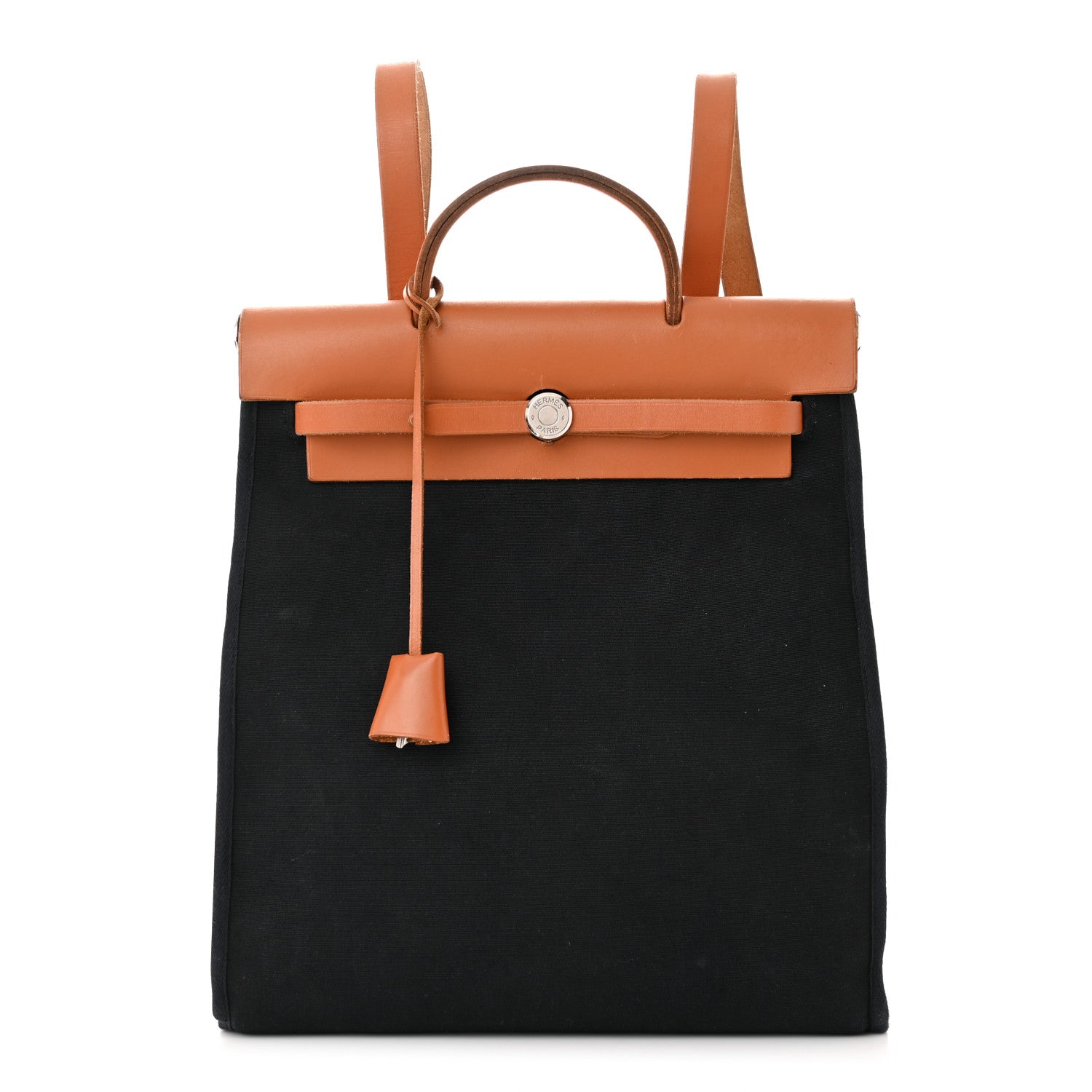 Hermes Toile Vache Calfskin Herbag 30 PM Backpack Black Natural 1 of 13