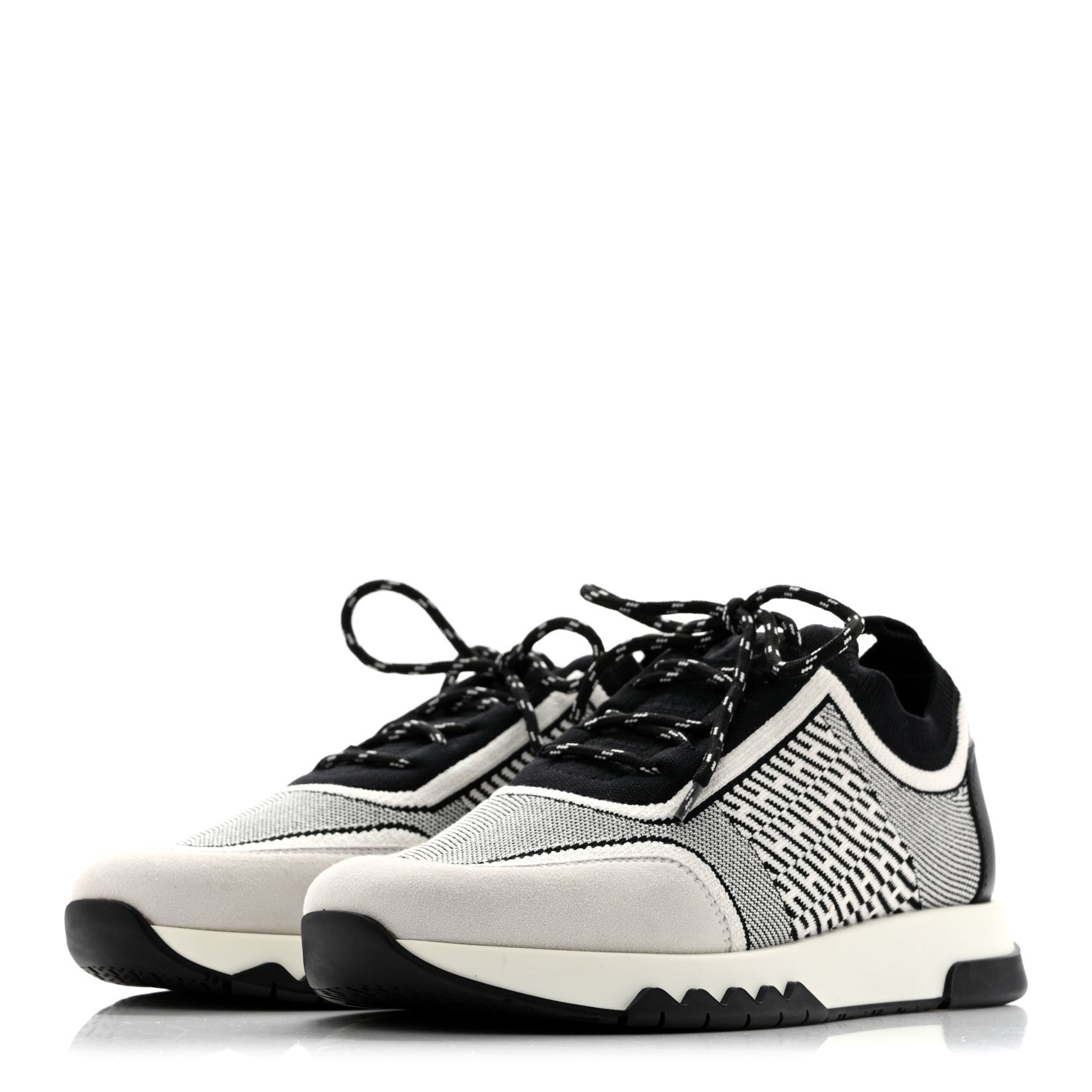 Hermes Knit Bi-Color Womens Addict Sneakers 37 Black White 4 of 9