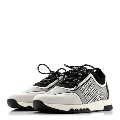 Hermes Knit Bi-Color Womens Addict Sneakers 37 Black White 4 of 9