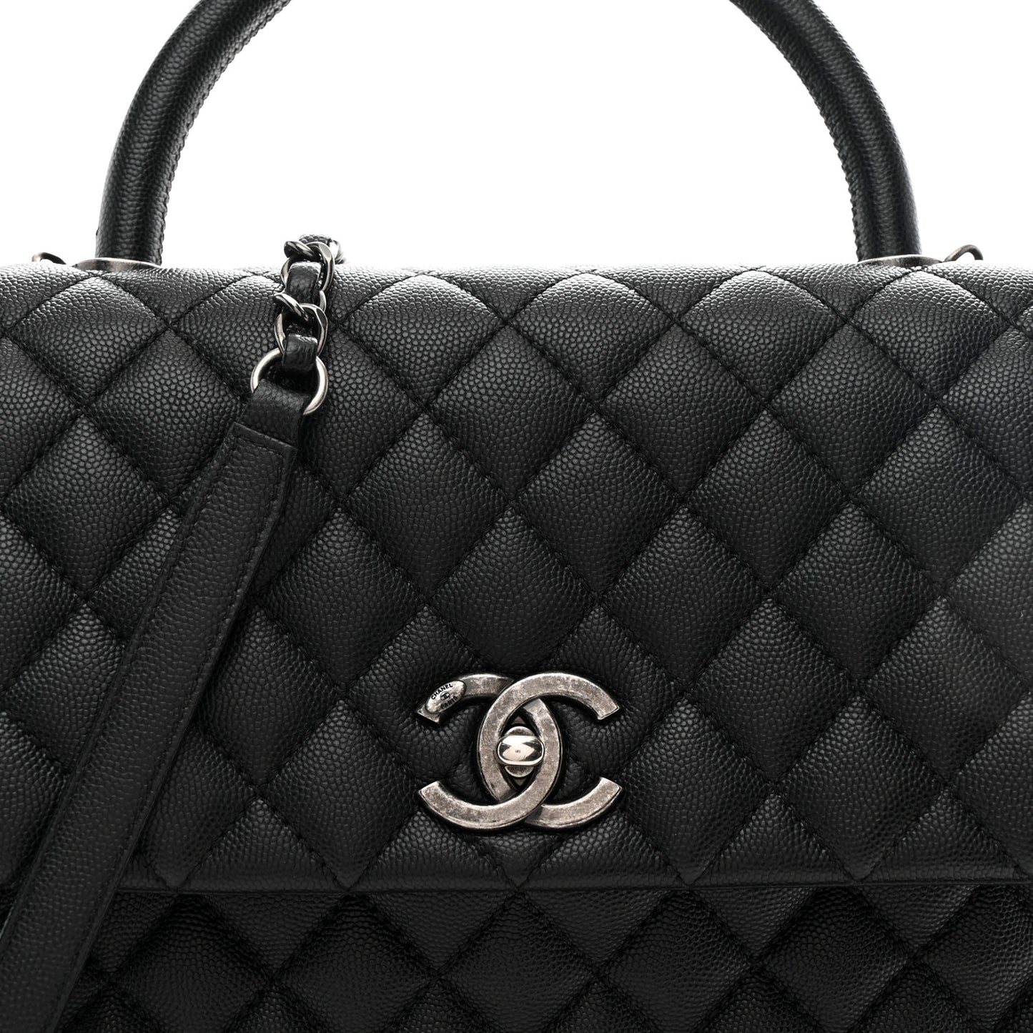 Caviar Quilted Large Coco Handle Flap Black
