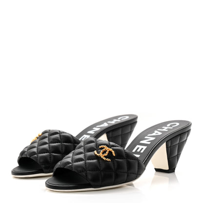 Chanel Lambskin Quilted Textured CC Mules 37.5 Black 4 of 10