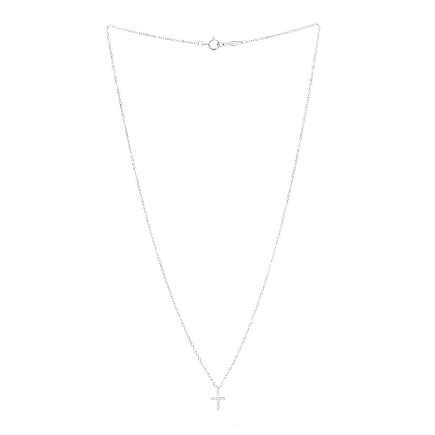 18K White Gold Diamond Mini Cross Pendant Necklace