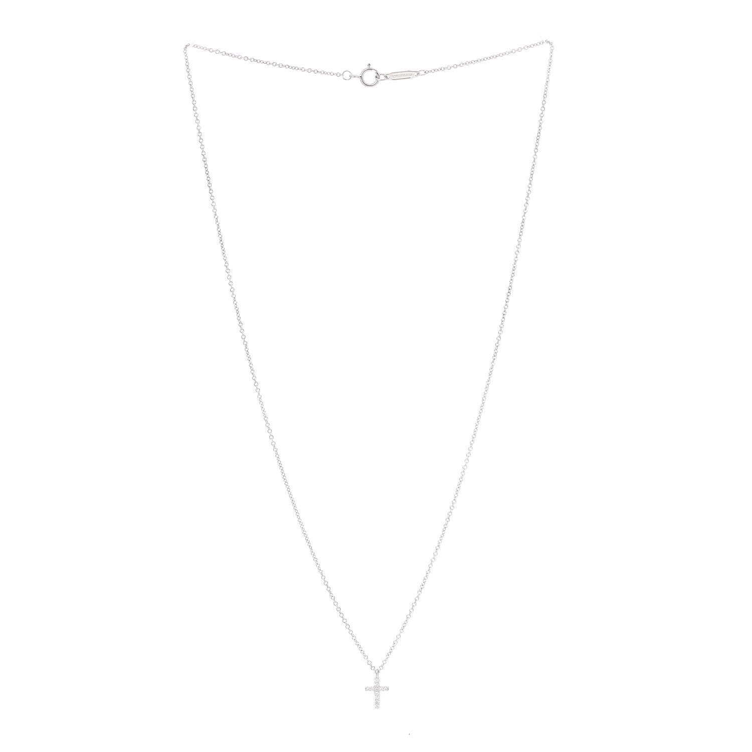 Tiffany 18K White Gold Diamond Mini Cross Pendant Necklace 3 of 5