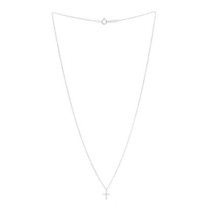 Tiffany 18K White Gold Diamond Mini Cross Pendant Necklace 3 of 5