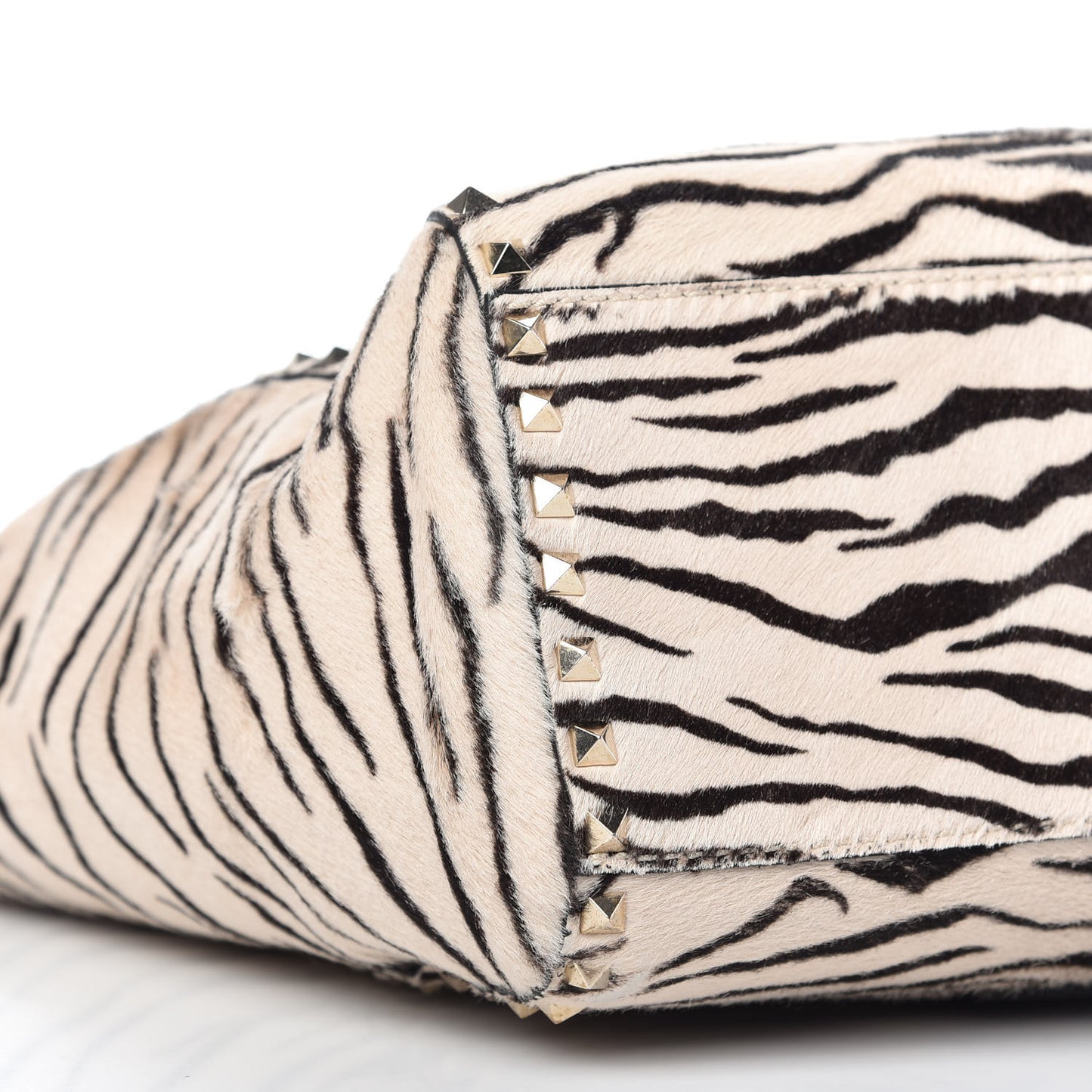 Pony Hair Zebra Rockstud Double Handle Tote Black Ivory