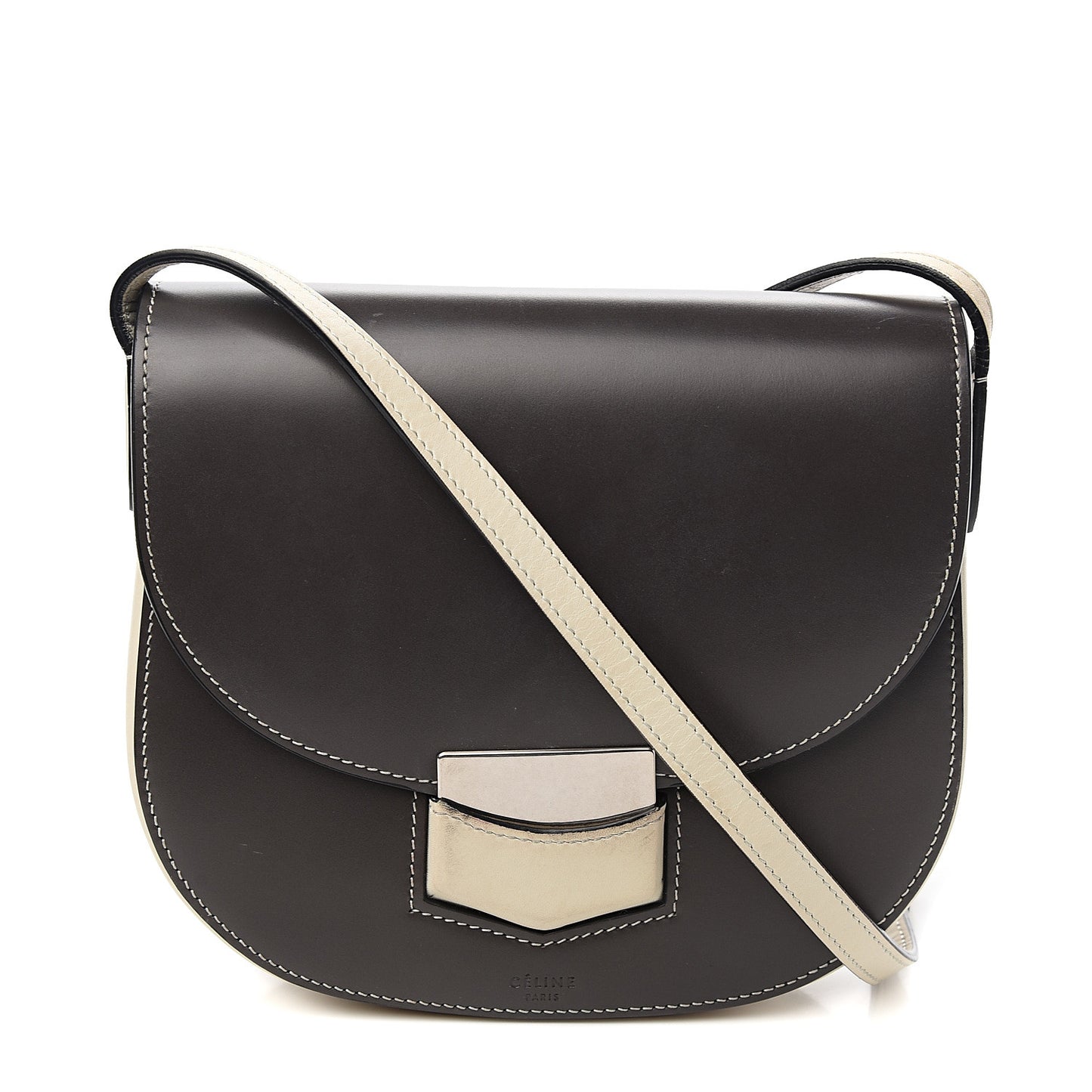 Glazed Calfskin Small Bi-Color Trotteur Dark Grey