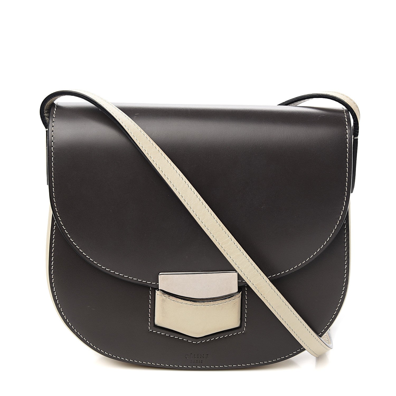 Celine Glazed Calfskin Small Bi-Color Trotteur Dark Grey 1 of 8