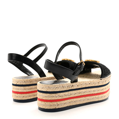 Gucci Cotton Malaga Kid Crochet Pearly GG Lilibeth Espadrille Platform Sandals 37.5 Black 5 of 14