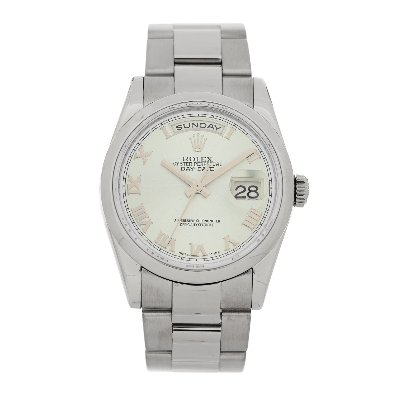 Rolex 18K White Gold 36mm Oyster Perpetual Day-Date Watch Ice Blue Roman 118209 1 of 4