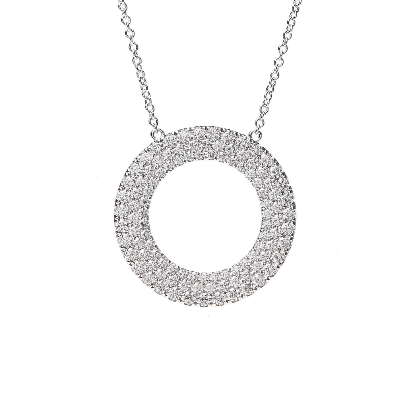 18K White Gold Diamond Metro Round Pendant Necklace
