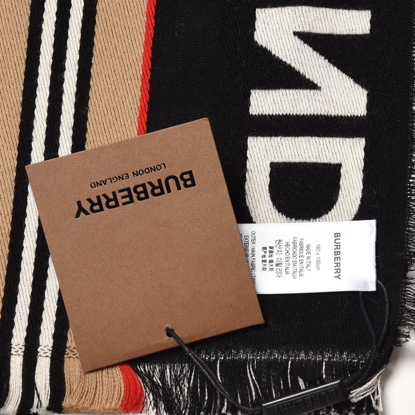 Cotton Icon Stripe Scarf Black
