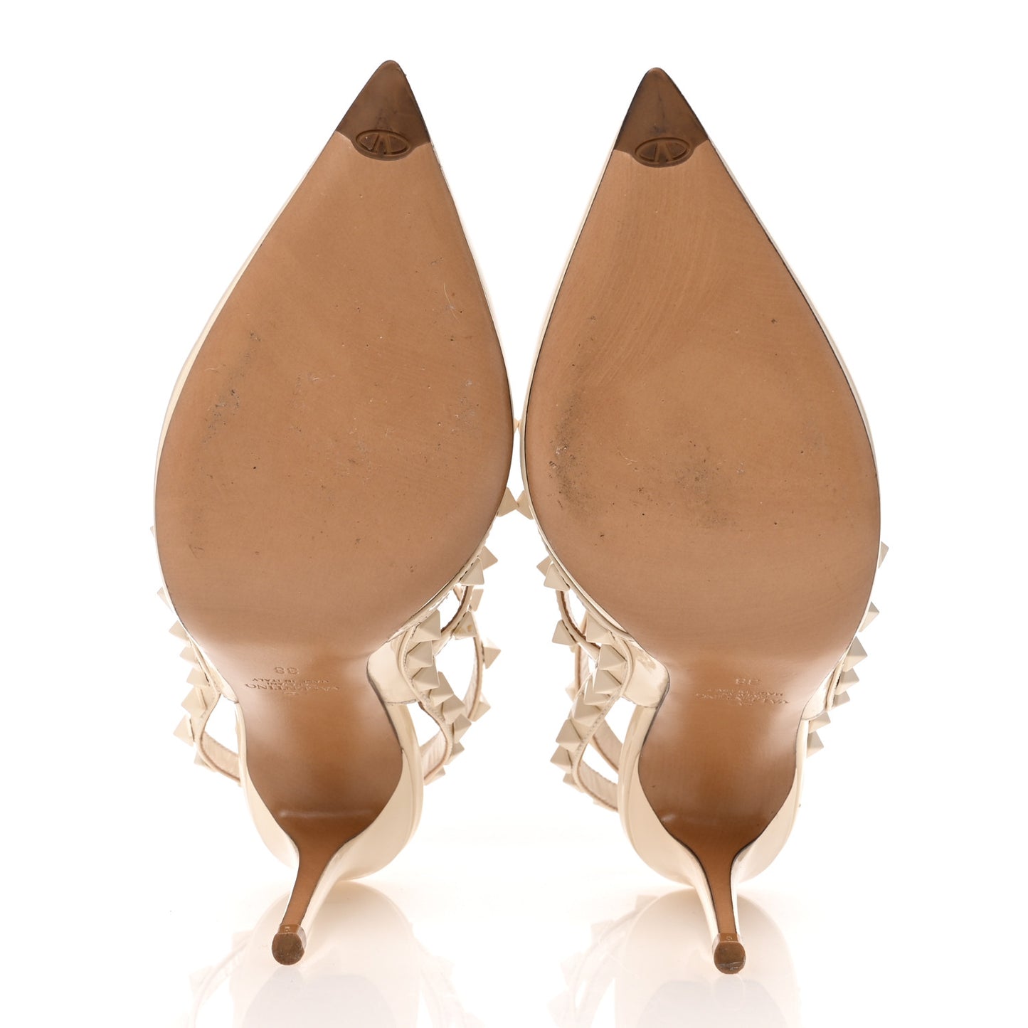 Patent Lacquered Monochrome Rockstud Ankle Strap 100mm Pumps 38 Ivory
