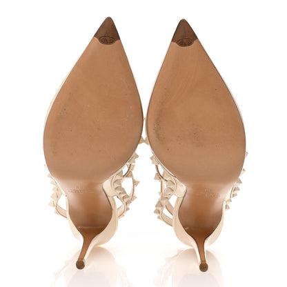 Valentino Garavani Patent Lacquered Monochrome Rockstud Ankle Strap 100mm Pumps 38 Ivory 6 of 10