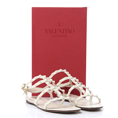 Valentino Garavani Calfskin Lacquered Monochrome Rockstud Gladiator Flat Sandals 38 Ivory 9 of 9