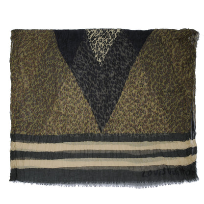 Louis Vuitton Cashmere Silk Leopard V Stole Kaki Vanilla 3 of 7