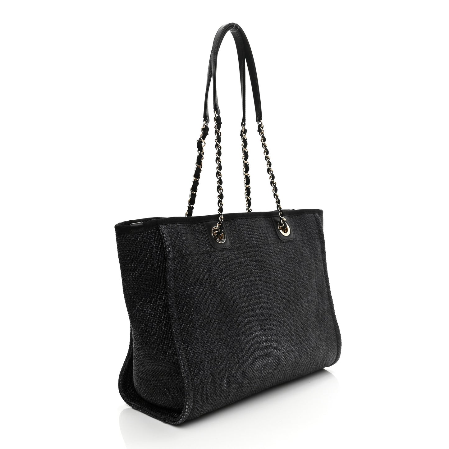 Woven Straw Raffia Small Deauville Tote Black