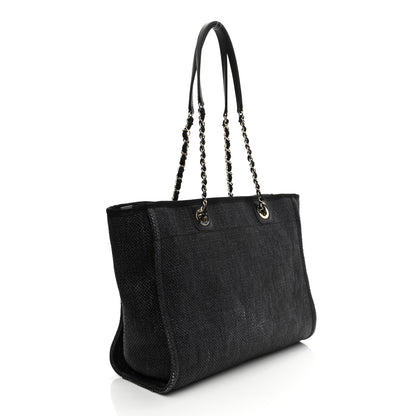 Chanel Woven Straw Raffia Small Deauville Tote Black 3 of 9