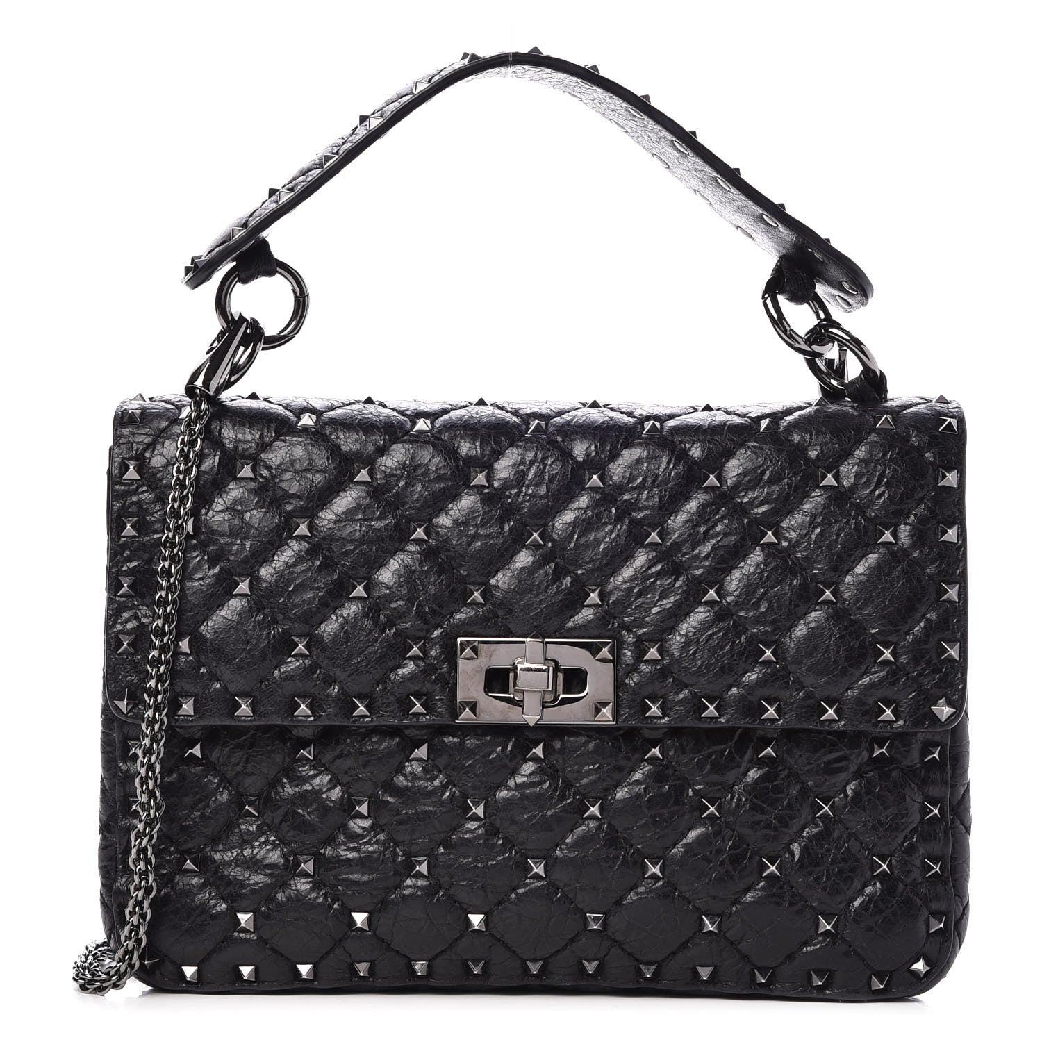 Valentino Garavani Craquele Nappa Medium Rockstud Spike Shoulder Bag Black 1 of 7