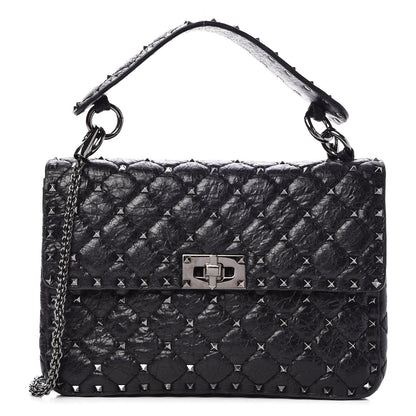 Valentino Garavani Craquele Nappa Medium Rockstud Spike Shoulder Bag Black 1 of 7