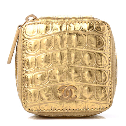 Chanel Metallic Calfskin Crocodile Embossed Cocodile Jewelry Travel Case Gold 1 of 4