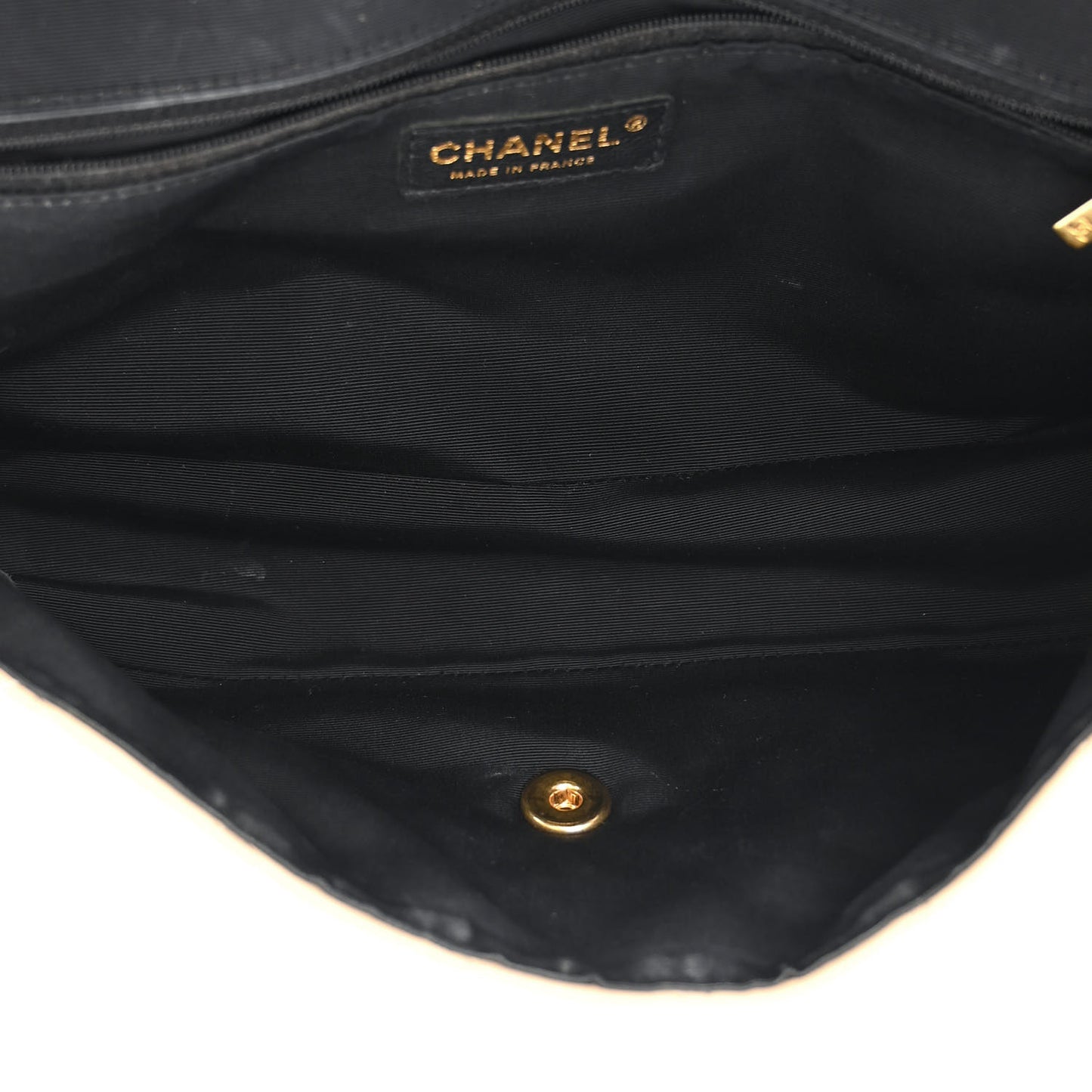 Lambskin Quilted Large Elegant CC Flap Beige Black