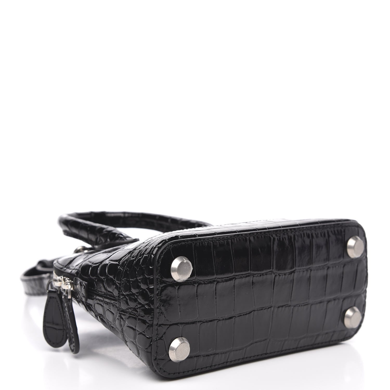 Balenciaga Shiny Calfskin Logo Crocodile Embossed XXS Ville Top Handle Bag Black White 4 of 9